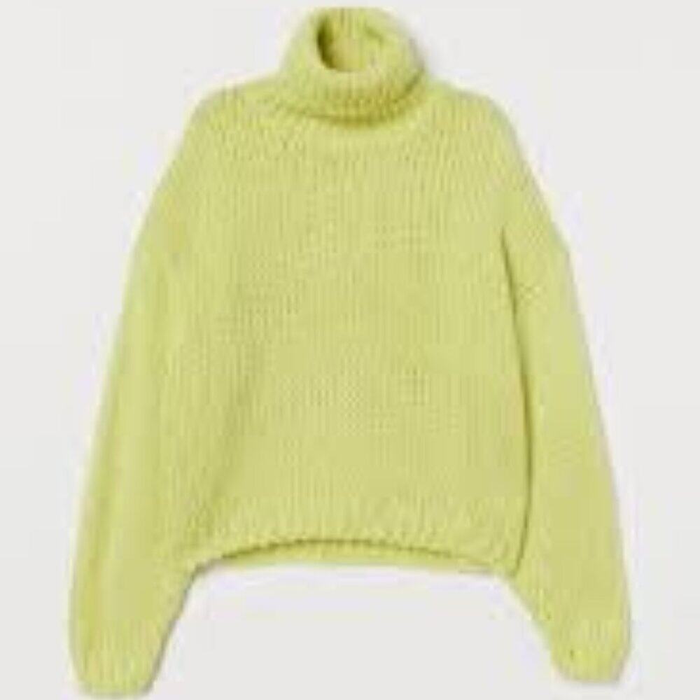 Divided H&M Turtleneck Long Sleeve Ribbed Trim Knit Pullover Sweater Yellow XL‎